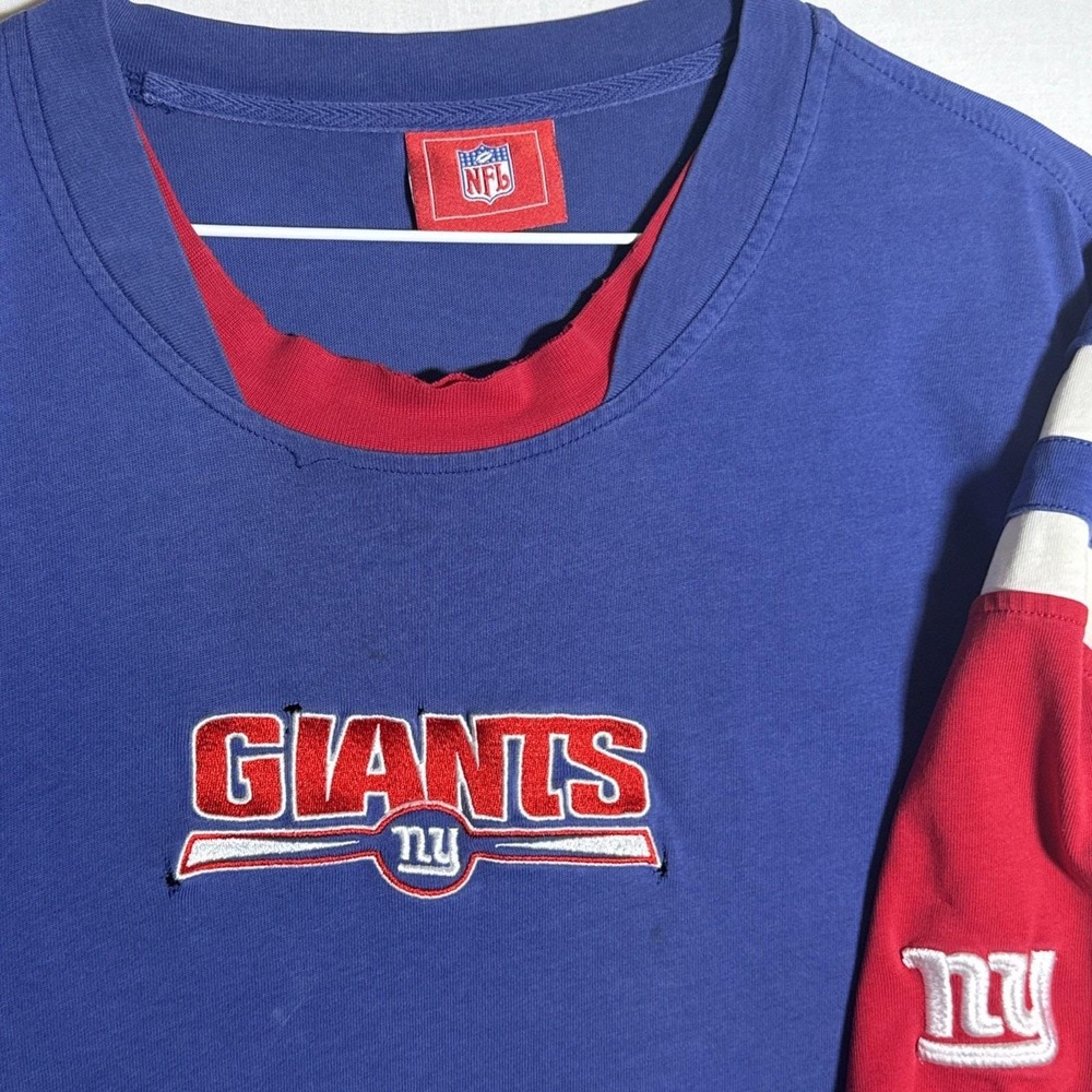 RARE 90's Vintage NY Giants NFL Embroidered Tshirt Blocked Sleeves L 1995-1997